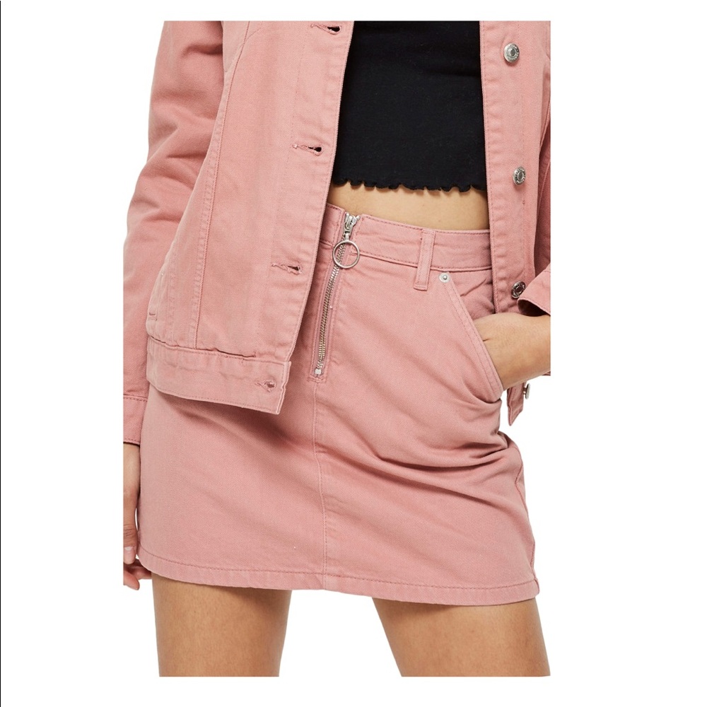 Topshop Half Zip Denim Skirt